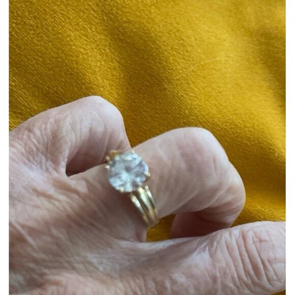 14K Solid Yellow Gold CZ 6 modern Classic Engagement Wedding Promise Ring 3.6 G - Picture 2 of 12